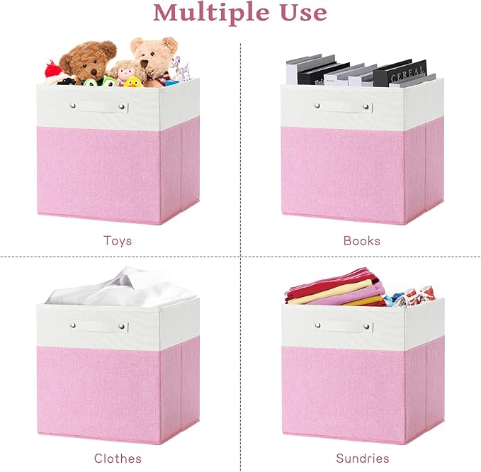 FinishingBo 13 x 13 Inch Fine Linen Storage Bins with Handles，Fabric Cube Boxs，Basket Organizers for Shelves for Home, Closet