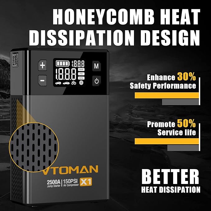 VTOMAN X1 Jump Starter with Air Compressor, Car Battery Jumper Starter (2500A, Up to 8.5L Gas/6L Diesel Engine) with 150PSI