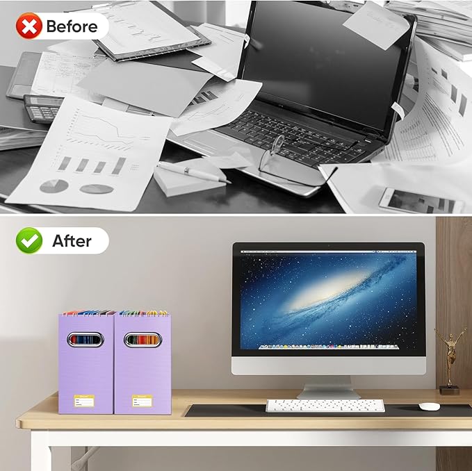 BALEINE File Organizer Box, Cardboard File Folder Organizer with Handle for Letter Size, Portable Collapsible Hanging Filing 