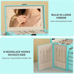 Frebeauty Large Jewelry Box,6-Tier PU Leather Jewelry Organizer,Multi-functional Storage Case with Mirror,Accessories Holder 