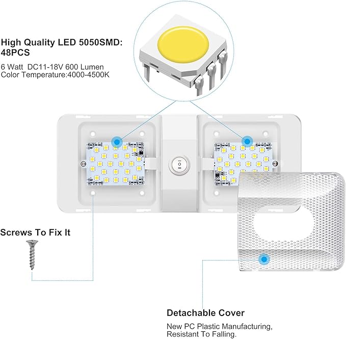 BlueFire 1 Pack Upgraded Super Bright DC 12V Led RV Ceiling Double Dome Light RV Interior Lighting with ON/Off Switch for Trailer Camper Car RV Boat (Warm White - 1PCS)