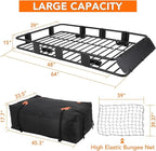 Heavy Duty Roof Rack Basket 64" x 39" - Adjustable Rooftop Cargo Carrier for SUV/Truck/Van w/Waterproof Bag, 200LB Capacity Universal Steel Roof Basket