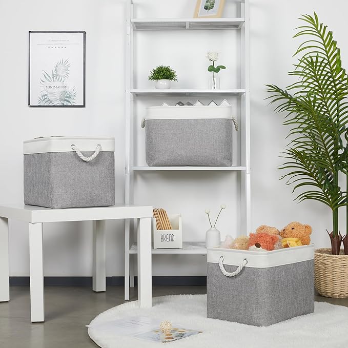 Bidtakay Large Storage Baskets for Organizing 3-Pack Fabric Closet Organizers Storage Bins with Handles 16x11.8x11.8 In Colla