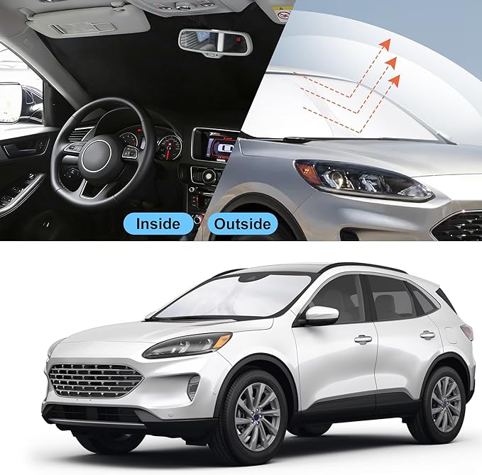 Front Windshield Sun Shade Foldable Car Front Window Sun Shade Windshield Shade Custom Fit for 2020-2026 Ford Escape Block UV Rays Car Accessories Heat Keep Cooler