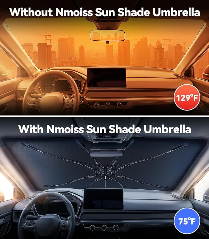 Windshield Sun Shade Umbrella for Honda CRV - [Vinyl Coating Heat Shield] Protect Car from Sun Rays & Heat Damage Keep Cool and Protect Interior, Spring Structure Edge