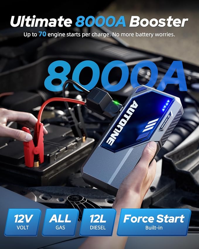 AUTOONE M4 Jump Starter 8000A Car Battery Jumper Starter Portable, 12V Jump Pack (All Gas/12L Diesel) Jump Box for Car