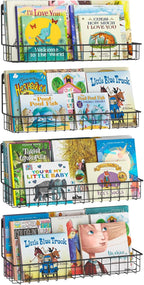 X-cosrack 4-Pack Wall Mounted Metal Kids Bookshelf, Floating Book Shelves for Kids Nursery Toddler Classroom, Hanging Book Sh