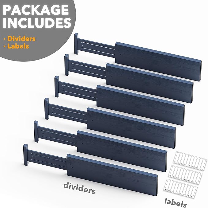 SpaceAid Bamboo Dresser Drawer Dividers 6 Pack, 4.65“ High Adjustable 17“-22” Drawer Organizers, Expandable Organization for 