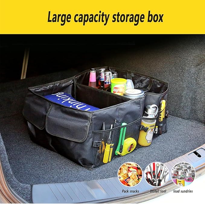51L Large Capacity Trunk Organizer for Car,Oxford Cloth SUV Trunk Organizer with 2 Pocket and 4 Net Storages Tools Toys