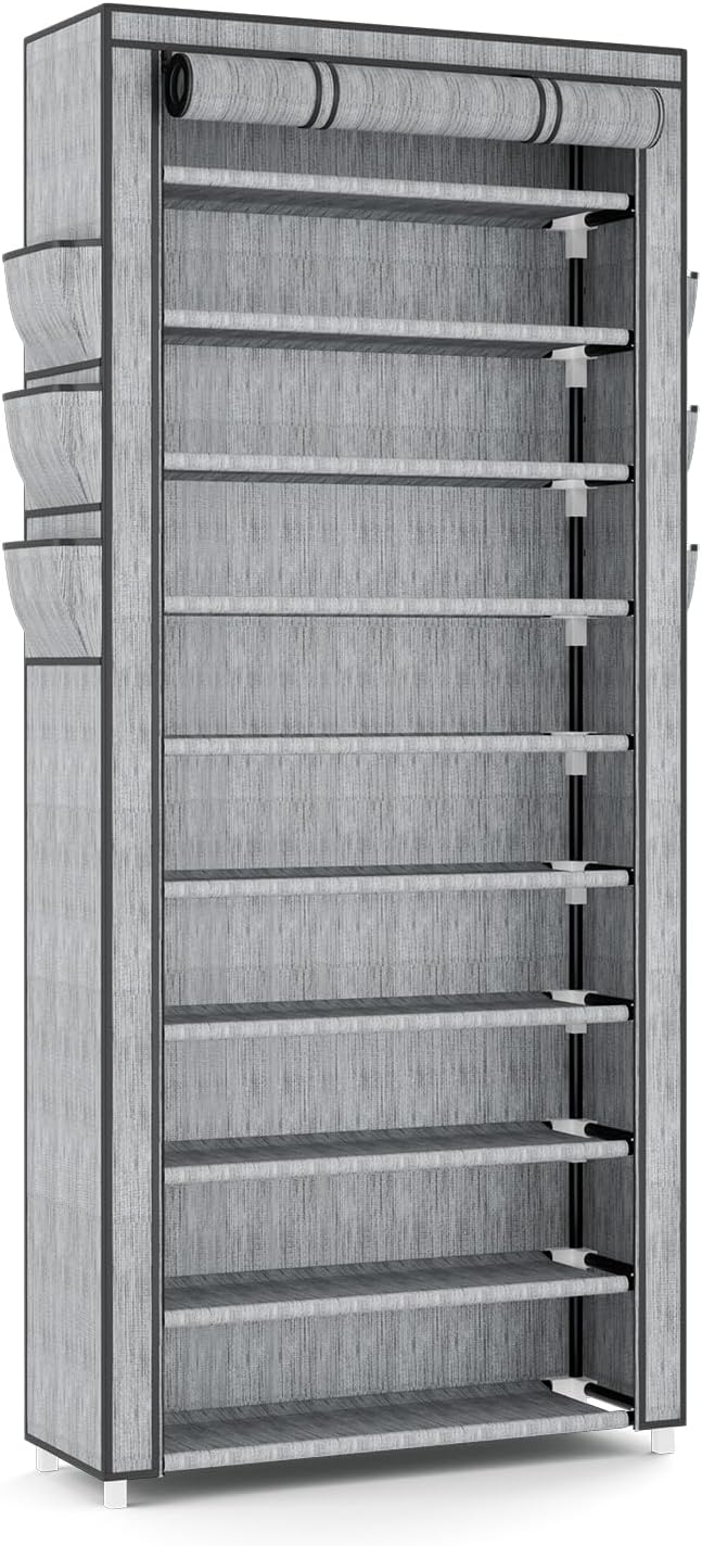 VTRIN Vertical Narrow Shoe Rack Organizer Tall Shoe Rack for Closet Entryway 10 Tier Non-Woven Cover Shoe Shelf Holds 36-41 P