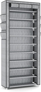 VTRIN Vertical Narrow Shoe Rack Organizer Tall Shoe Rack for Closet Entryway 10 Tier Non-Woven Cover Shoe Shelf Holds 36-41 P