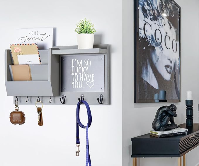 Ziivita Key Holder for Wall - Mail Holder Organizer Wall Mount with Shelf - Hanging Key Rack Hanger with Hooks Decorative for