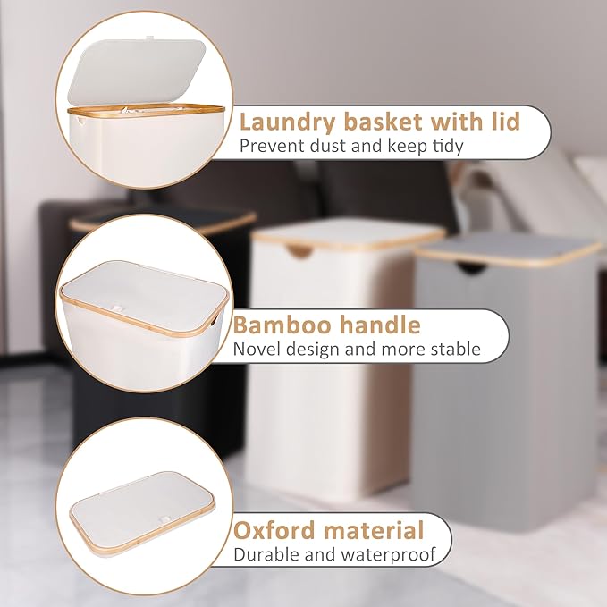 iEGrow 150L Laundry Basket with Lid, Large Laundry Hamper with Bamboo Handle, Collapsible Dirty Clothes Hamper Organizer with