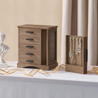 HOOBRO Jewelry Box for Women, Jewelry Organizer with Arc-Shaped Bottom, Wooden Jewelry Box, Side Transparent Window, Vertical