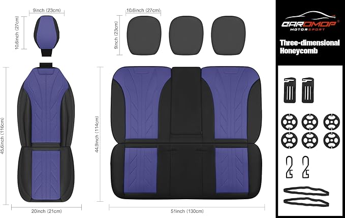 CAROMOP Luxury Faux Leather&Fabric Car Seat Covers Full Set with Breathable 3D Foam Back Support,Universal Comfortable Seat C