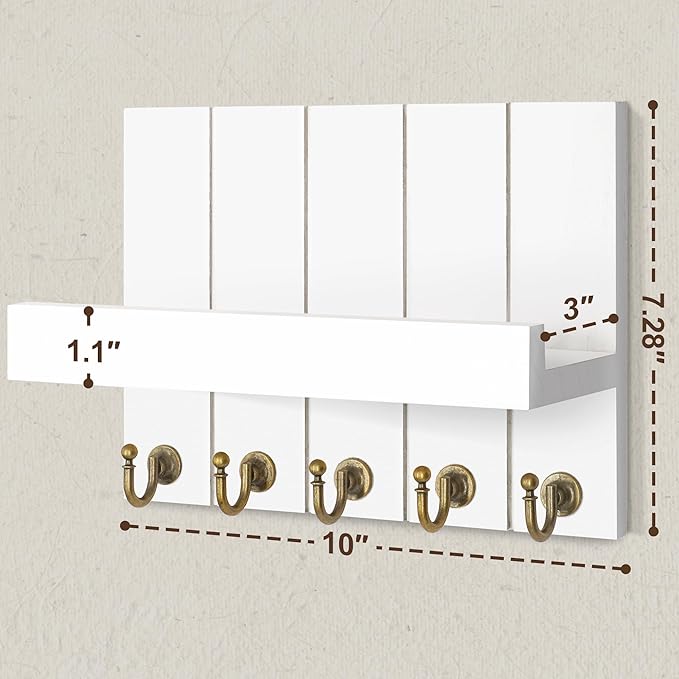 Rebee Vision Key Holder for Wall - Decorative Mail Organizer Wall Mount with 5 Key Hooks for Modern Farmhouse Apartment Essen