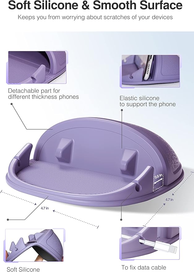 Loncaster Car Phone Holder, Car Phone Mount Silicone Car Pad Mat for Various Dashboards, Slip Free Desk Phone Stand Compatible with iPhone, Samsung, Android Smartphones, GPS Devices More (Purple)