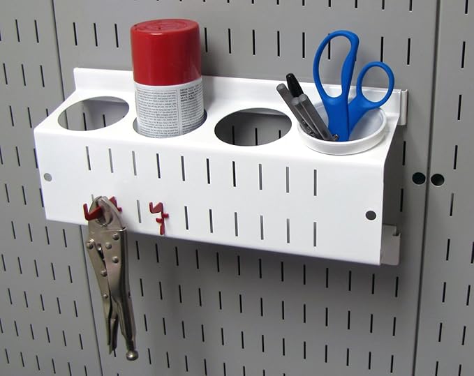 Wall Control Pegboard Spray Can Holder Bracket and Aerosol Can Organizer Pegboard and Slotted Tool Board - White