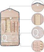 BAGSMART Travel Jewellery Organiser Roll Foldable Jewelry Case for Journey-Rings, Necklaces, Bracelets, Earrings, Flower Bird