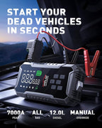 Car Jump Starter with Air Compressor 160PSI, 7000A Car Battery Jumper Starter Portable 12V Jump Box(All Gas/12L Diesel),