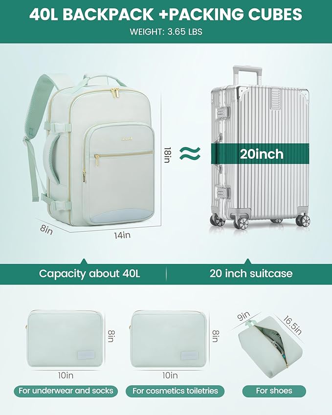 LOVEVOOK Travel Backpack for Women & Men 40L,Airline Approved Carry On Backpack Travel Essentials,TSA Carry on Luggage,Waterp
