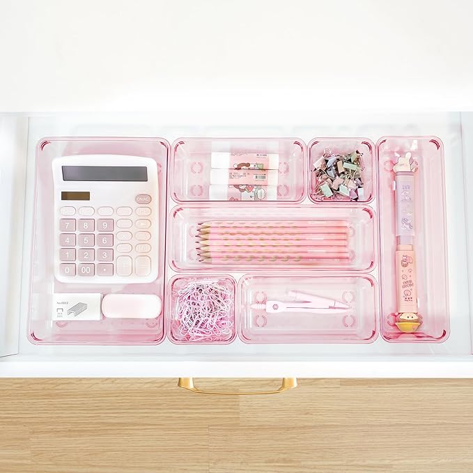 Kitchen Desk Drawer Organizers Storage for Office, Small Acrylic Vanity Trays Makeup Organizer for Drawer Bathroom Plastic Ma