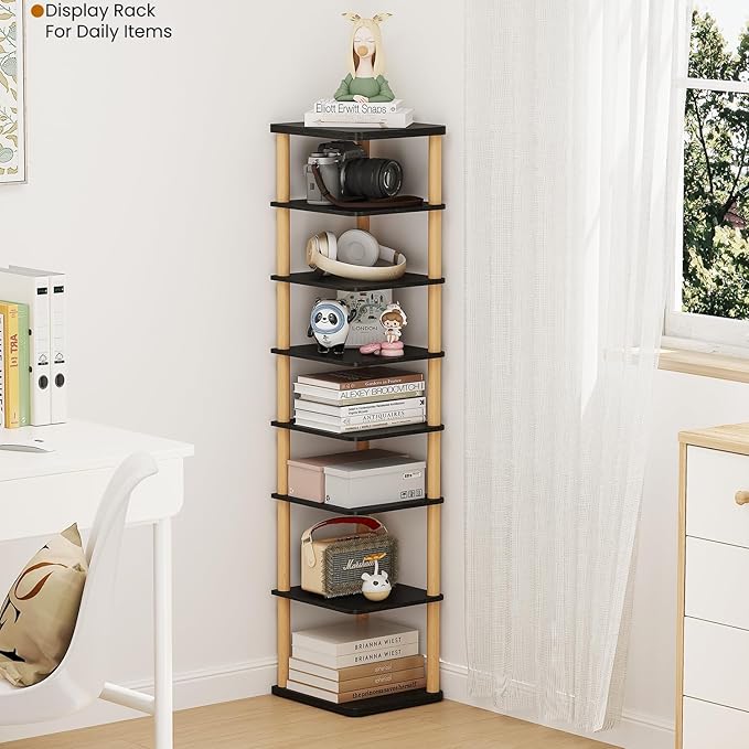 LUCKNOCK Vertical Shoe Rack, 8-Tier Tall Narrow Shoe Organizer for Entryway, Closet, Dorm & Small Spaces, Freestanding Wooden