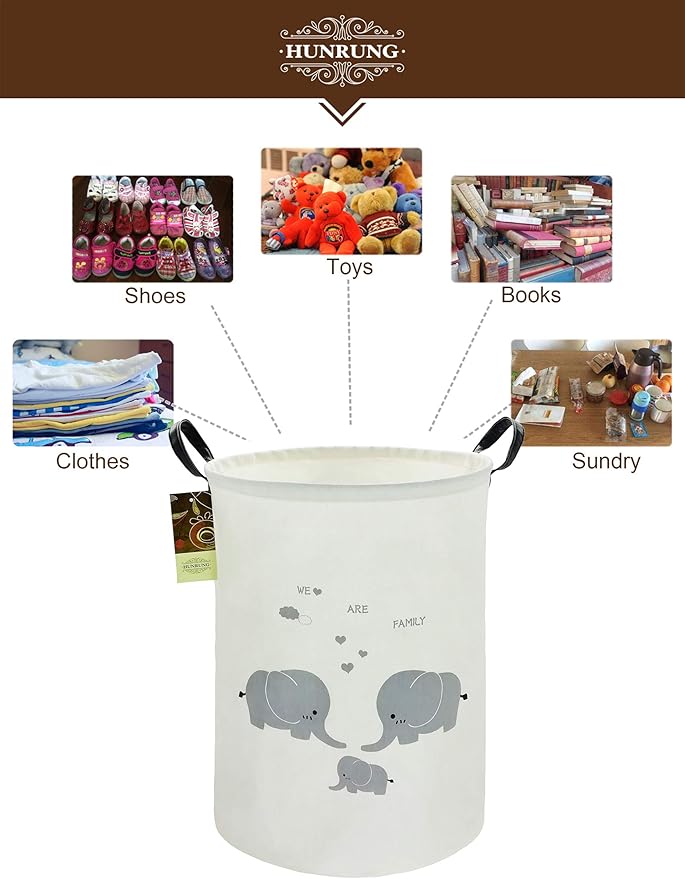 HUNRUNG Laundry Hamper,Large Canvas Fabric Lightweight Storage Basket Toy Organizer Dirty Clothes Collapsible Waterproof for 