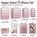 Veken 11 Set Compression Packing Cubes for Travel Essentials,Compressible Expandable Large Luggage Suitcase Organizer Bags fo