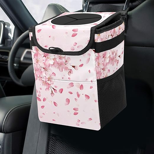 Car Trash Can – Multi-Purpose, Lightweight and Portable with Durable Water-Resistant Coating, No Installation Required, Practical and Ample Capacity, Variety of Colors.Cherry Blossom Pattern