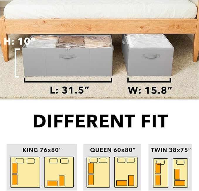 SpaceAid 4 Pack Gray Bed Sheet Organizers and Storage and 2 Pack 10" High Under Bed Storage Containers,