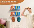 KEETDY Metal Hat Racks for Baseball Caps Wall Hat Organizer Fit 20 Caps Holder, 2 Packs Sturdy Wall Mounted Hat Storage Organ