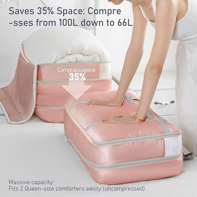DIMJ Large Comforter Storage Bag with Handls, 100L Washable Blanket Storage, Compression Packing Totes Moving Bags With Zippe