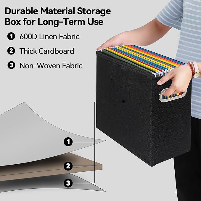 4 Pack Letter Size File Storage Box Collapsible, Fabric Hanging File Folders Organizer, Portable Office Document Holder with 