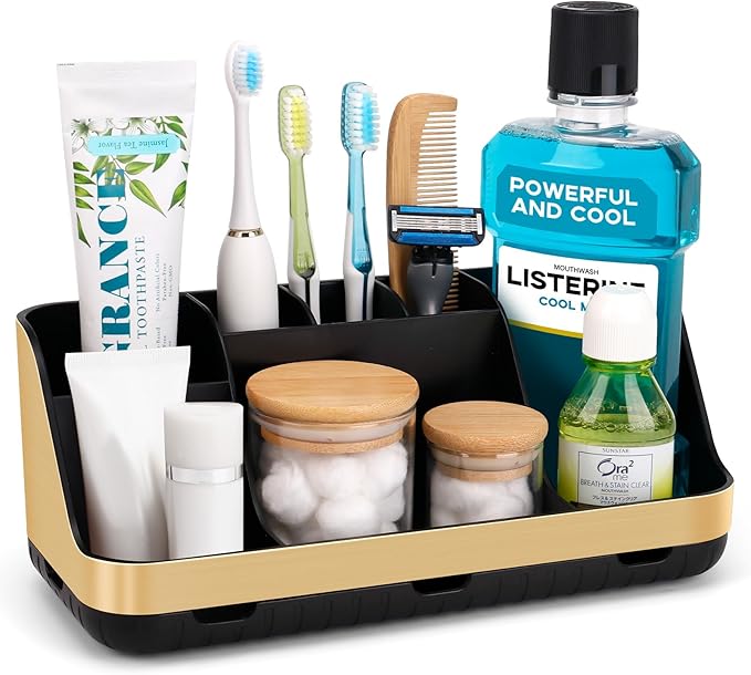 GFWARE Gold Toothbrush Holders for Bathrooms Countertop Organizer - Detachable 7 Slots Electric Toothbrush and Toothpaste Hol