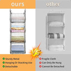 4 Tier Closet Hanging Organizer, Closet Organizers and Storage with 5 S Hooks, Closet Hanging Shelves & Freestanding Wire Sto