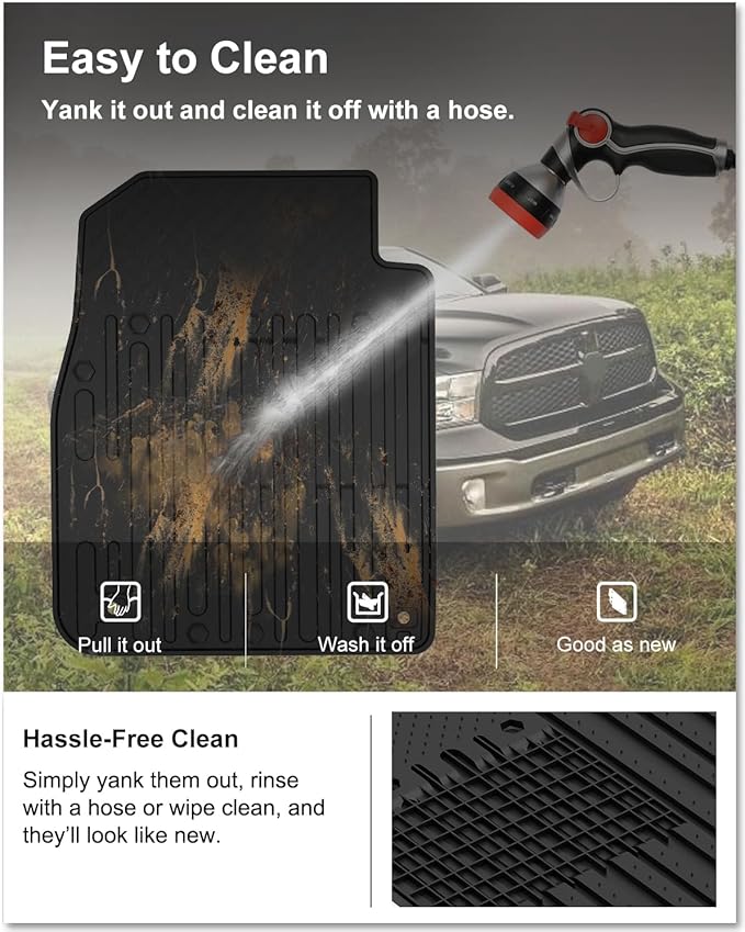 KIWI MASTER Floor Mats for 2009-2018 Dodge Ram 1500 Quad Cab, 2019-2024 Ram 1500 Classic Quad Cab, Custom Fit All Weather Car Mats, Heavy Duty TPE Floor Liners, Front & Rear 2 Row, Black