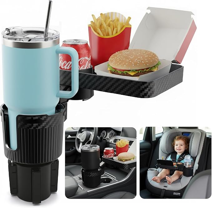 OtterVerz 11 Upgraded Car Cup Holder Tray, 3 in 1 Car Cup Holder Expander Adapter, 360° Rotating Detachable 10.5" Car Food Tr