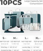 Percover Compression Packing Cubes 10-Piece Set, Packing Cubes Compression for Travel with Toiletry Bag, Laundry & Shoe Bag, 
