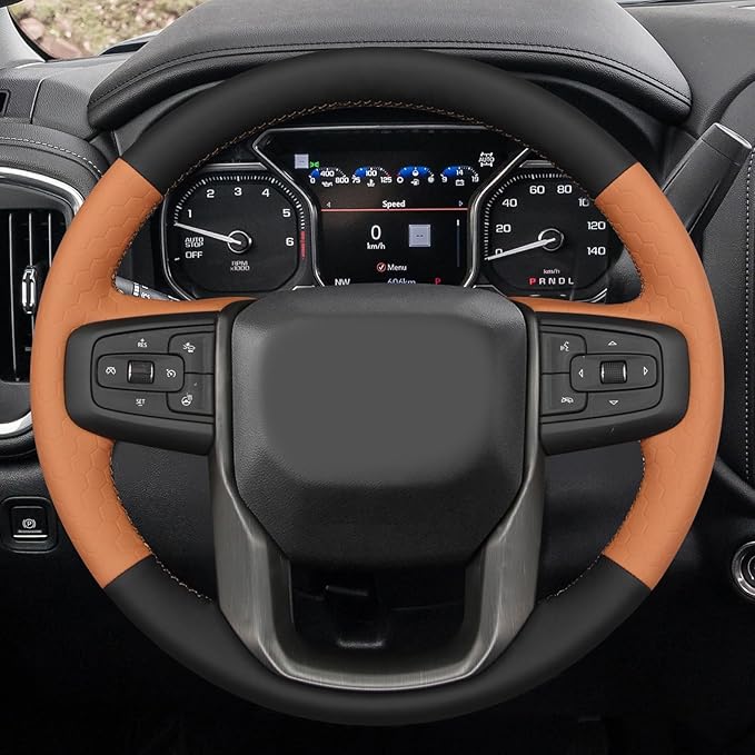 MEWANT Steering Wheel Cover for GMC Sierra Steering Wheel Cover for GMC Sierra 1500 / Sierra 1500 Limited/Sierra 2500 / Sierra 3500/ Yukon (XL) Hive Microfiber Leather