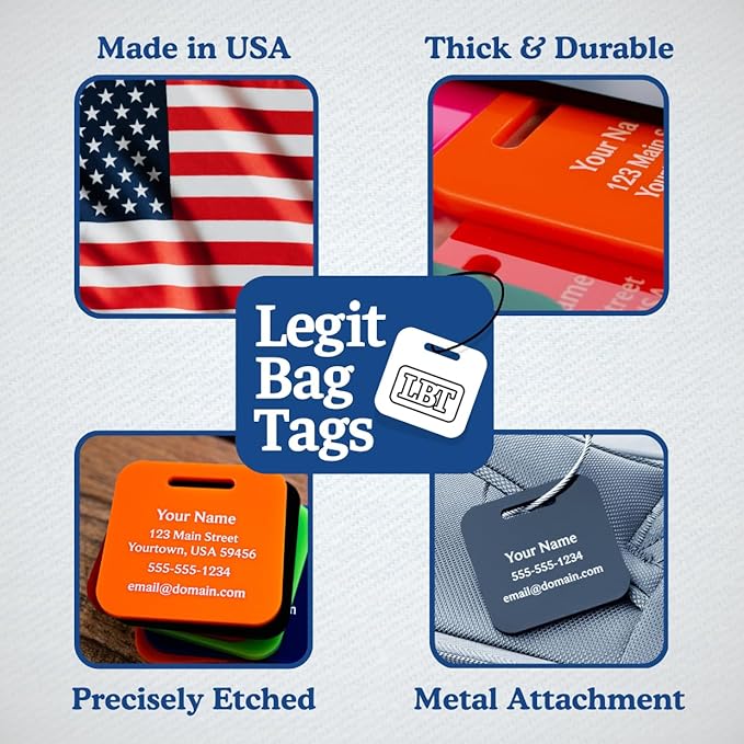 Custom Luggage Tags (3 or 6 Pack) - Personalized Unique Suitcase & Backpack Travel, Durable, Waterproof & Heavy Duty (Hot Pin