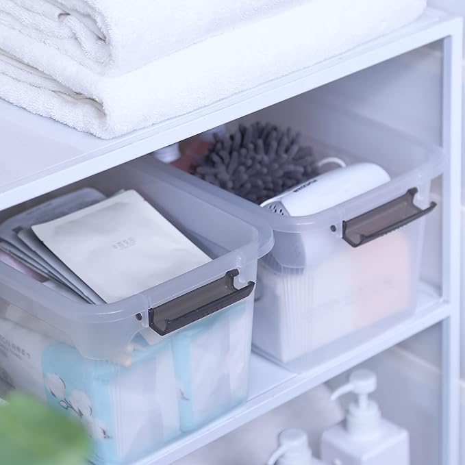 Citylife 4 Packs 8.5 QT Storage Bins with Lids Clear Plastic Bins with Grey Handle Stackable Storage Containers for Organizin