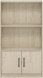 Furinno Gruen 3-Tier Open Shelf Bookcase with 2 Doors Storage Cabinet, Metropolitan Pine