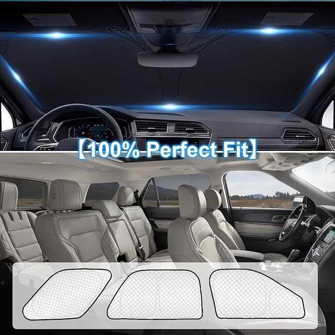 KMF 8pcs Thicken Sun Shades for Ford Explorer 2011-2019 Accessories,Windshield Sunshade Full Car Window Covers for Side Rear, Sun Visor UV Block and Blackout Privacy for Camping Outdoor