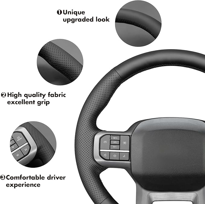 MEWANT Steering Wheel Covers for Ford F-150 2021-2025 / F-150 Lightning 2022-2025 Hand-Stitched F150 Steering Wheel Wrap