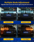 Exterior Car LED Hood Light Strip,Dual Color Dynamic Scan Start Up Hoodbeam Kit,Led Daytime Running Lights Ice Blue&Amber Switchback Sequential Turn Signal Lights for Cars, Trucks,SUV(59inch/1set)