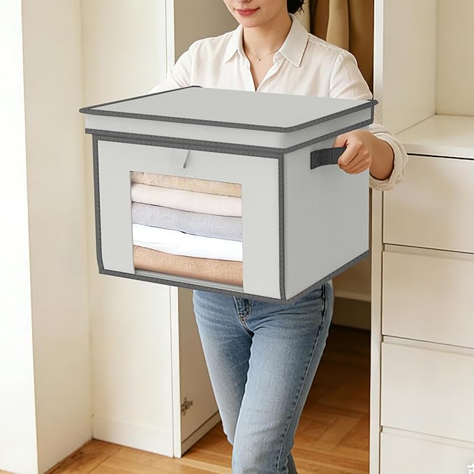 Univivi Storage Bins with Lids, Large Closet Organizers and Storage with Handles & Window, Foldable Fabric Storage Boxes with