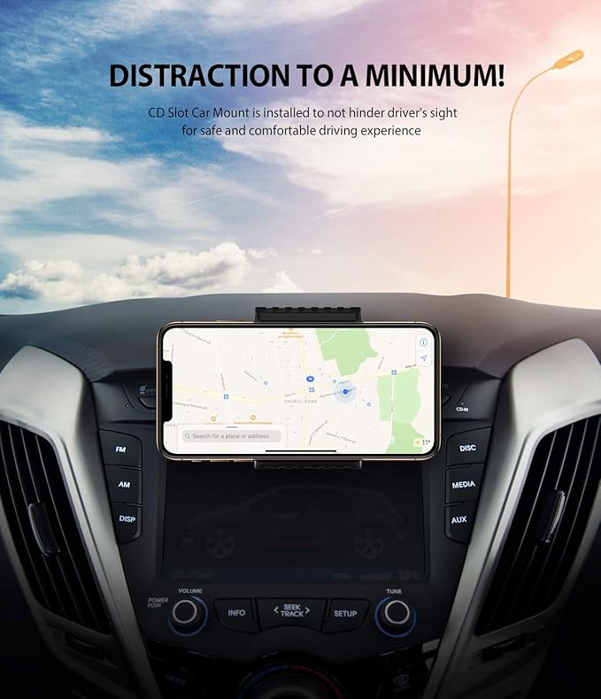 Ringke 2 in 1 CD Slot Car Phone Holder Mount One Touch Premium Adjustable Phone Grip Strong Magnet Clip Cradle for Universal Smartphone - Black