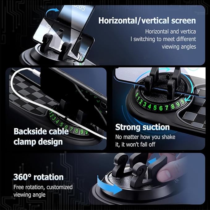 Multifunction Car Anti-Slip Mat, Car Anti Slip Mat Phone Holder, 3-in-1 Rotating Dashboard Mat: Phone Holder + Temporary Park