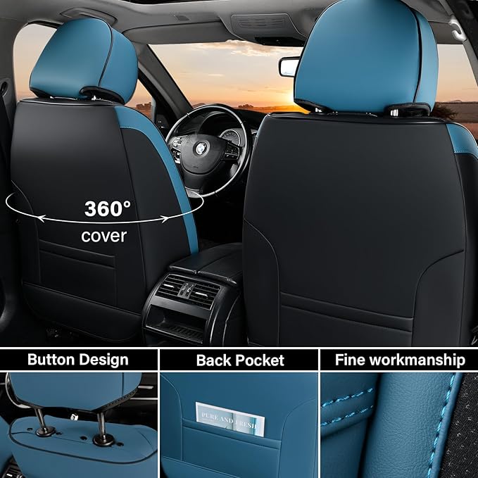 Coverado Seat Covers Full Set, 5 Seats Breathable Faux Leather Seat Covers for Cars, Car Seat Cover Winter, Car Seat Protecto